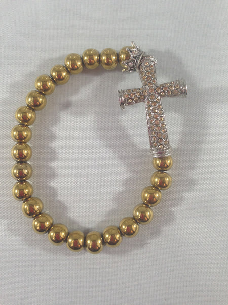 Gold Rhinestone Cross Bracelet